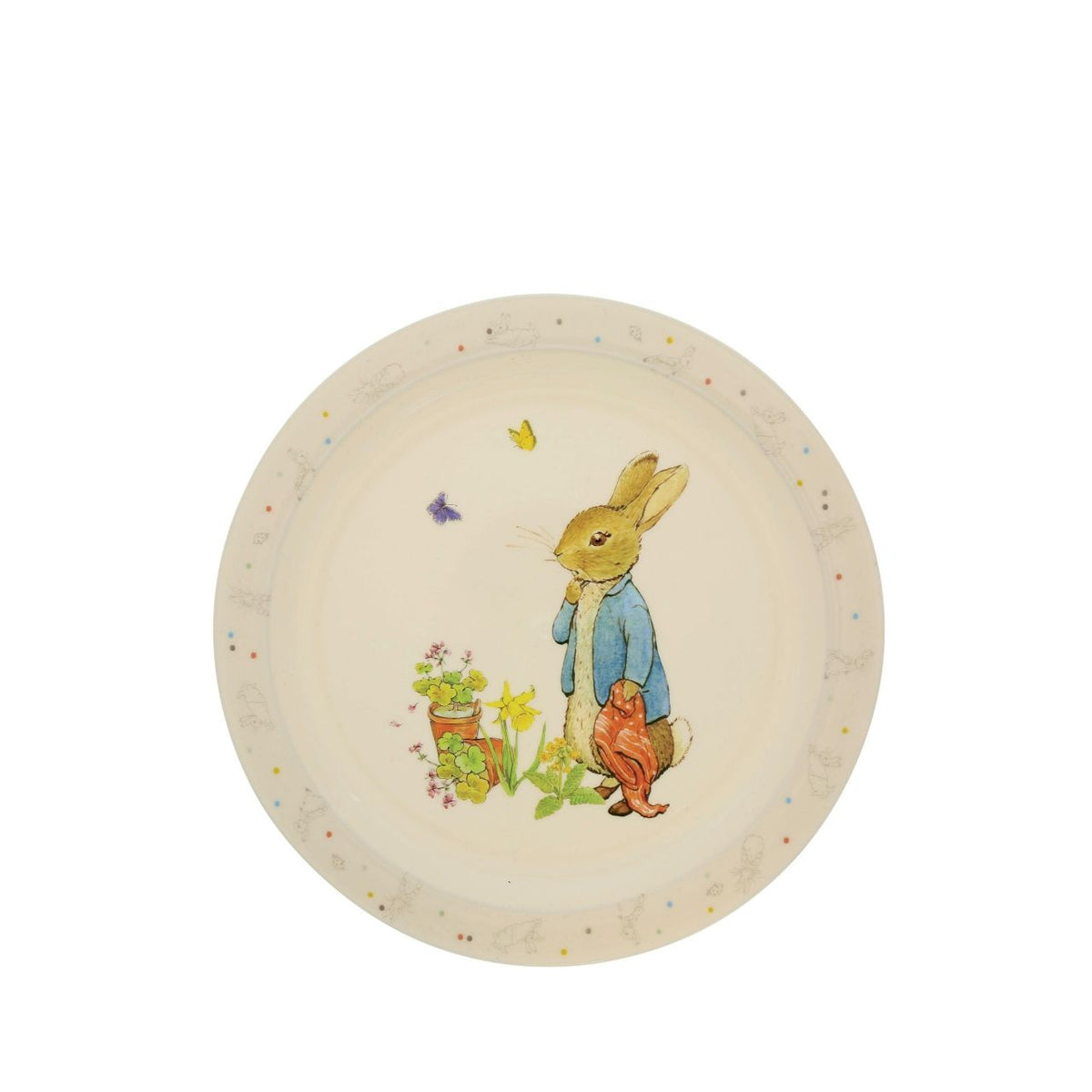 Bring the magic of Beatrix Potter to mealtimes with this brand-new Peter Rabbit 5-piece dinner set. This beautiful set includes a beaker, plate, bowl, spoon, and fork, all featuring classic Peter Rabbit illustrations on a gender-neutral cream base.