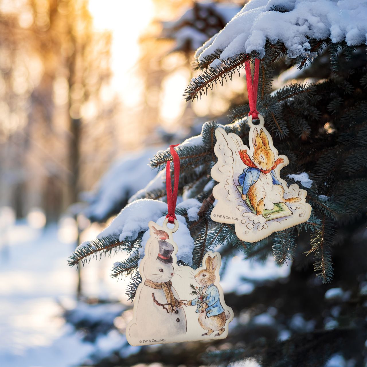 This Peter Rabbit and Snow Rabbit Wooden Hanging Ornament would make a truly unique gift or self-purchase. We have been working hard towards our sustainability goal, creating Beatrix Potter gift items that include responsibly sourced materials.