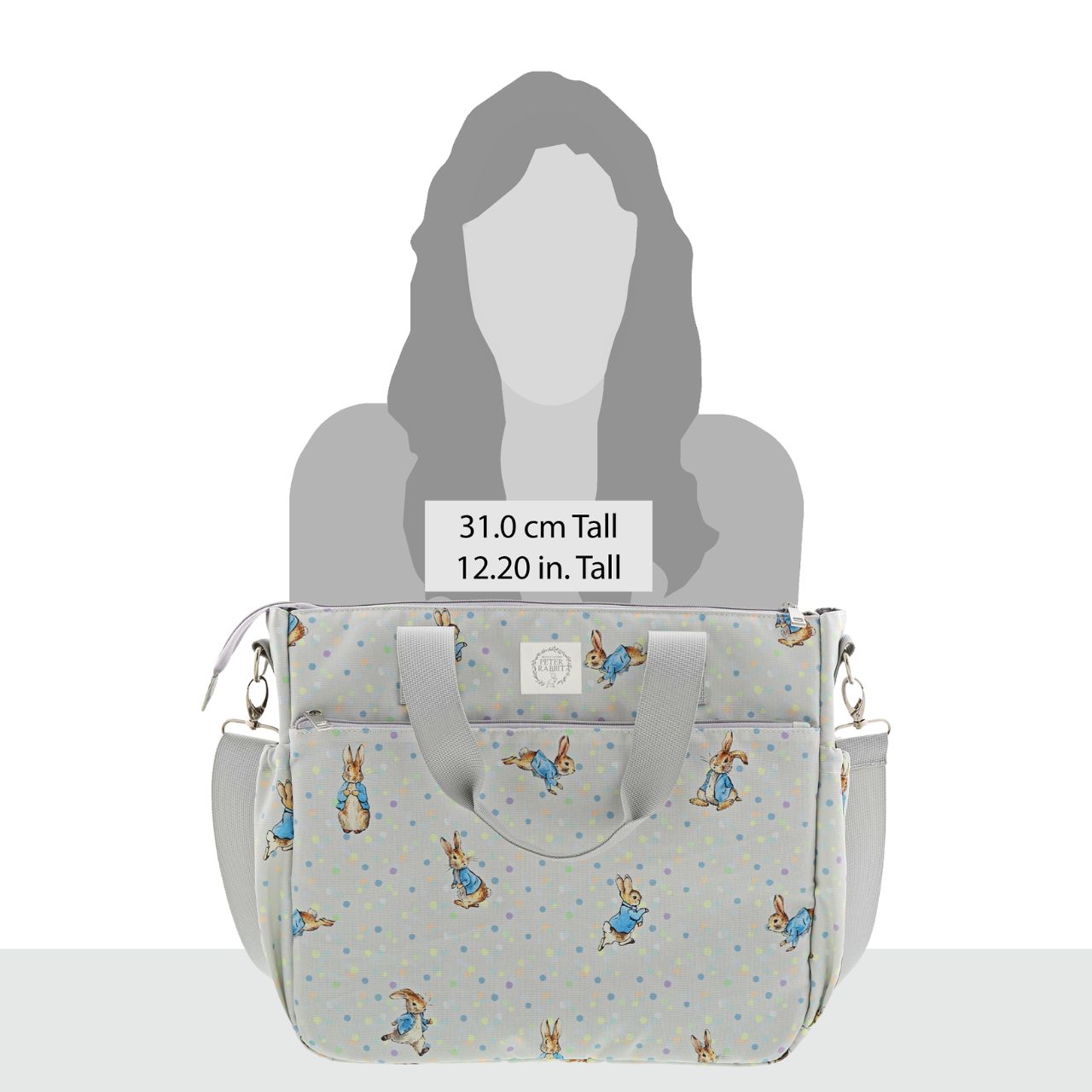 Sure to be the most-wanted piece of the whole collection is the Peter Rabbit Changing Bag. Featuring Peter Rabbit on an easily wipe-down PU fabric, off-set against pastel splashes of colour on a cool grey background