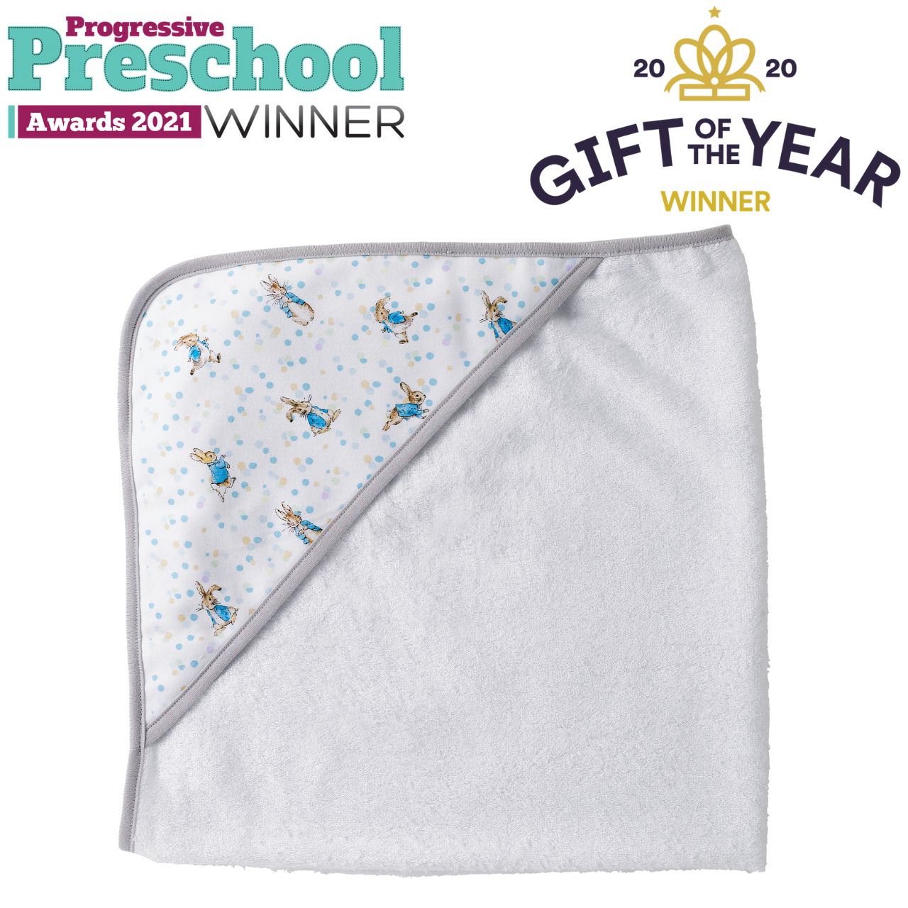 The most adorable hooded Peter Rabbit Towel that you ever did see. This Hooded bath Towel and is for keeping your little one wrapped up warm and snug after bath-time. Made from an ultra-soft and cosy bamboo cotton, terry fabric (70% cotton and 30% bamboo) and Peter Rabbit artworks on the hood. 