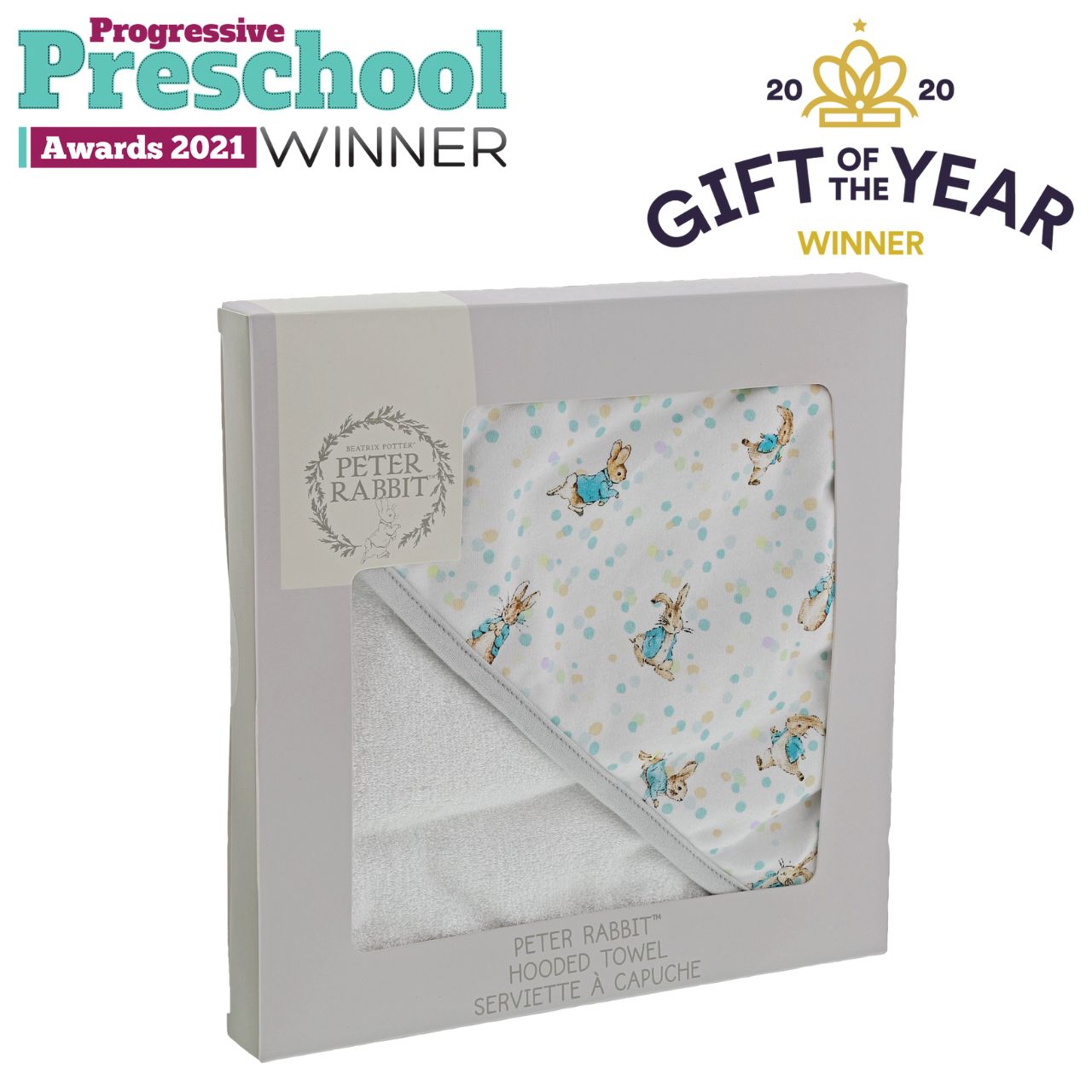 The most adorable hooded Peter Rabbit Towel that you ever did see. This Hooded bath Towel and is for keeping your little one wrapped up warm and snug after bath-time. Made from an ultra-soft and cosy bamboo cotton, terry fabric (70% cotton and 30% bamboo) and Peter Rabbit artworks on the hood. 