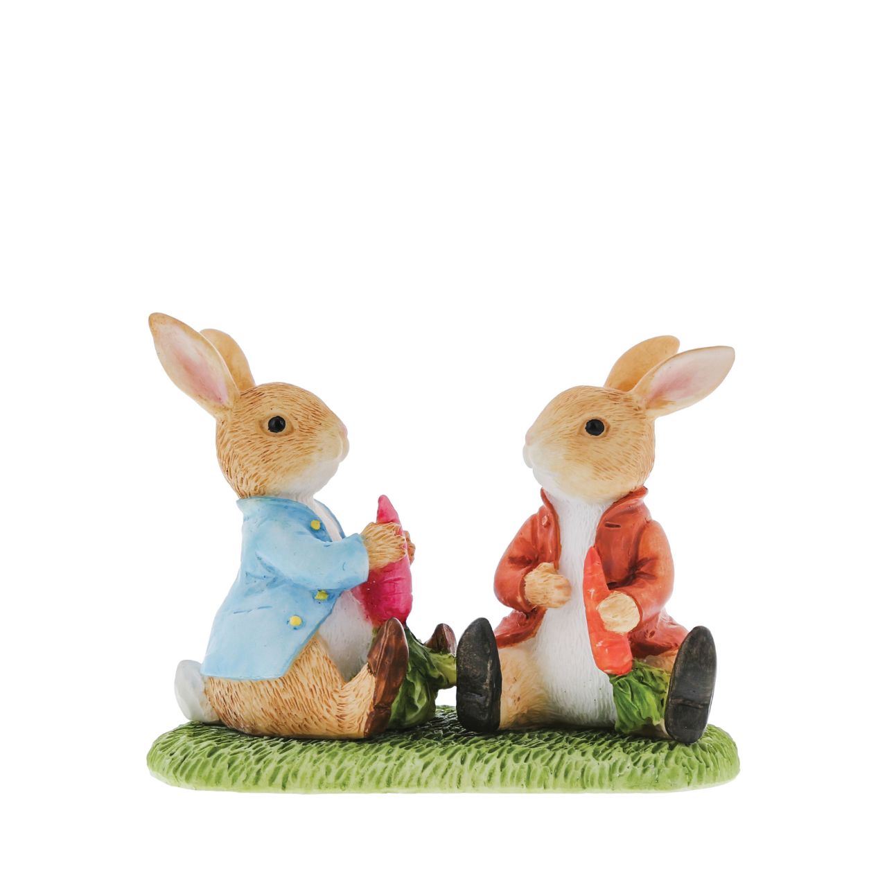 The beautifully sculpted Peter Rabbit &amp; Benjamin Bunny Eating Vegetables figurine takes inspiration from the original Beatrix Potter illustrations.