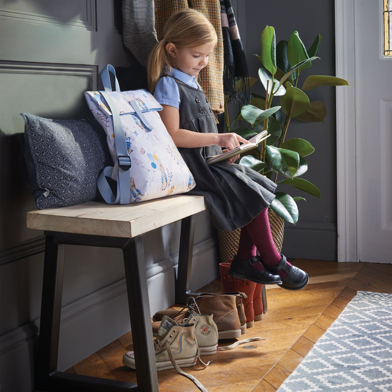 Beatrix Potter Peter Rabbit Children's Backpack  This adorable Peter Rabbit Back is made from high quality material and also features a waterproof fabric lining, perfect for outdoor adventures, sleepovers and school. This is a fun and practical backpack, has been perfectly detailed with original illustrations, taken from the Beatrix Potter stories.