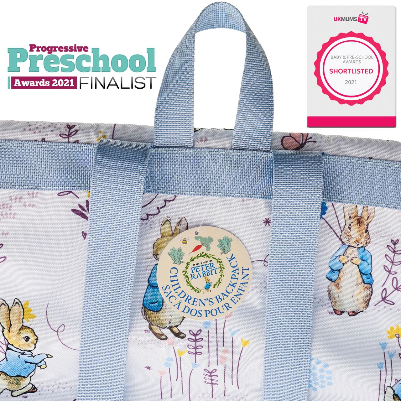 Beatrix Potter Peter Rabbit Children's Backpack  This adorable Peter Rabbit Back is made from high quality material and also features a waterproof fabric lining, perfect for outdoor adventures, sleepovers and school. This is a fun and practical backpack, has been perfectly detailed with original illustrations, taken from the Beatrix Potter stories.