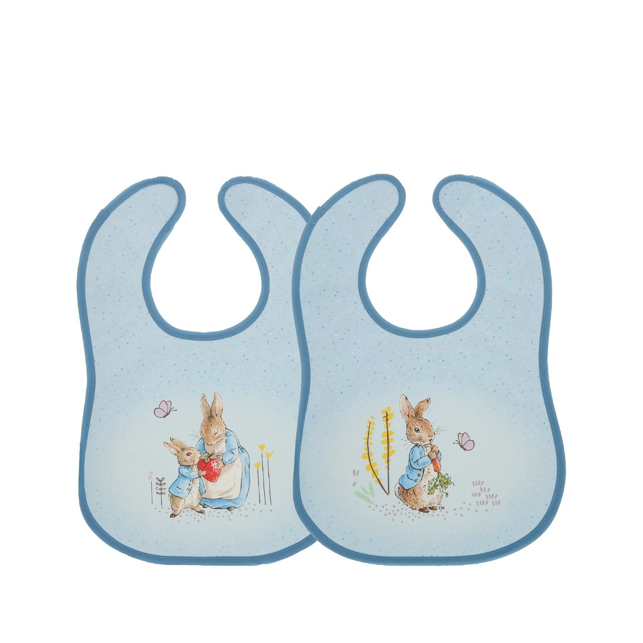 Introducing the delightful Peter Rabbit Bib Set, inspired by the charming tales of Peter Rabbit and friends. This enchanting set of two bibs ensures mealtime is both stylish and mess-free. Crafted with super-soft, wipeable fabric, each bib features an easy hook & loop tape fastening for quick changes.
