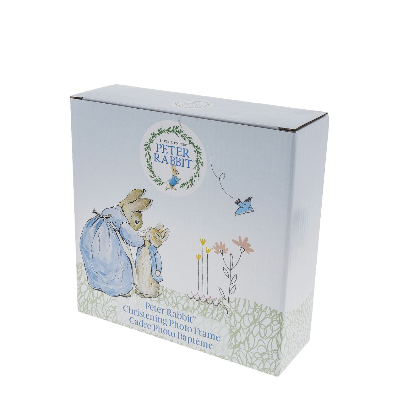 This charming Peter Rabbit Christening Photo frame is the perfect place to display a picture from your little ones Christening and is sure to earn a place of honour on a tabletop or mantel. Complete with original illustrations from the Beatrix Potter stories.