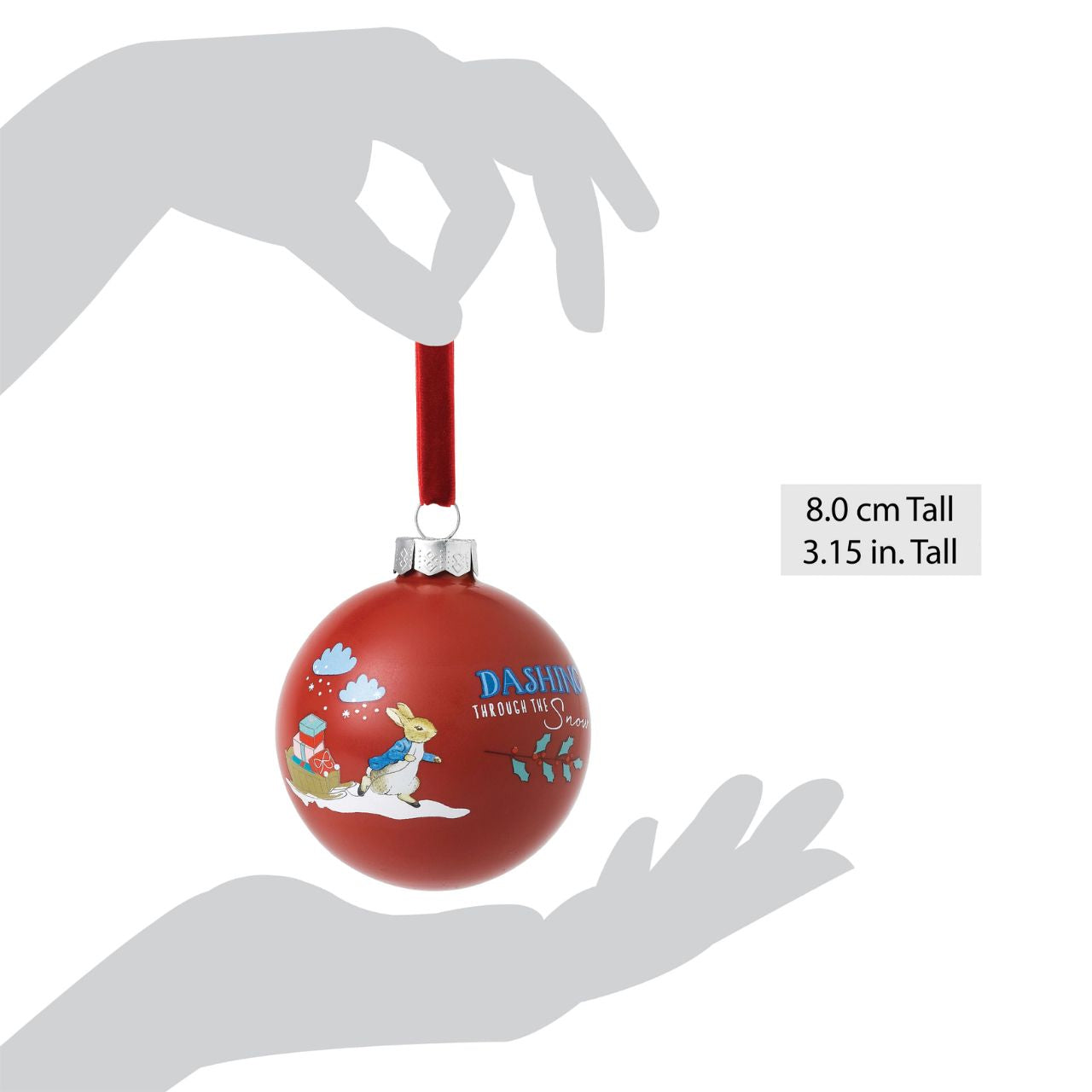 You'll be dashing through the snow with this lovely Peter Rabbit Merry Christmas Bauble. This bauble would make a treasured keepsake over the festive period, and would be take pride of place on the Christmas tree. Presented in a branded box.