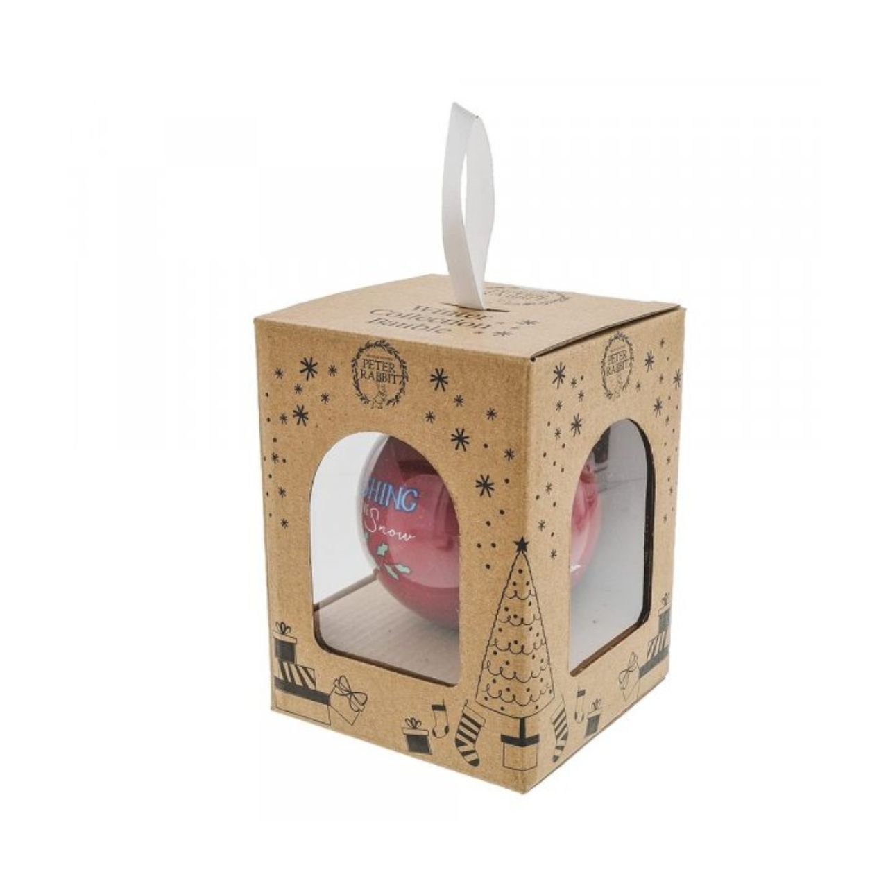 You'll be dashing through the snow with this lovely Peter Rabbit Merry Christmas Bauble. This bauble would make a treasured keepsake over the festive period, and would be take pride of place on the Christmas tree. Presented in a branded box.