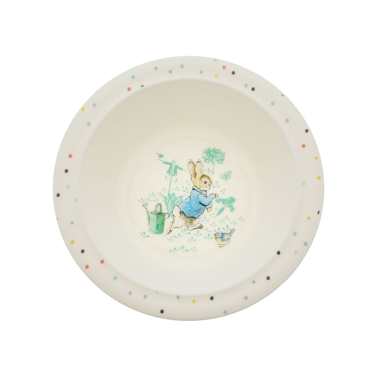 Peter Rabbit Dinner Set Beatrix Potter  Introducing this brand new at home with Peter Rabbit collection. There's nothing quite like a fun Peter Rabbit motif to entice those little tummies to clear their plates. Make mealtimes fun and practical with this dinner set. This highly durable dinner set can be used at home, in the garden, or on the go.