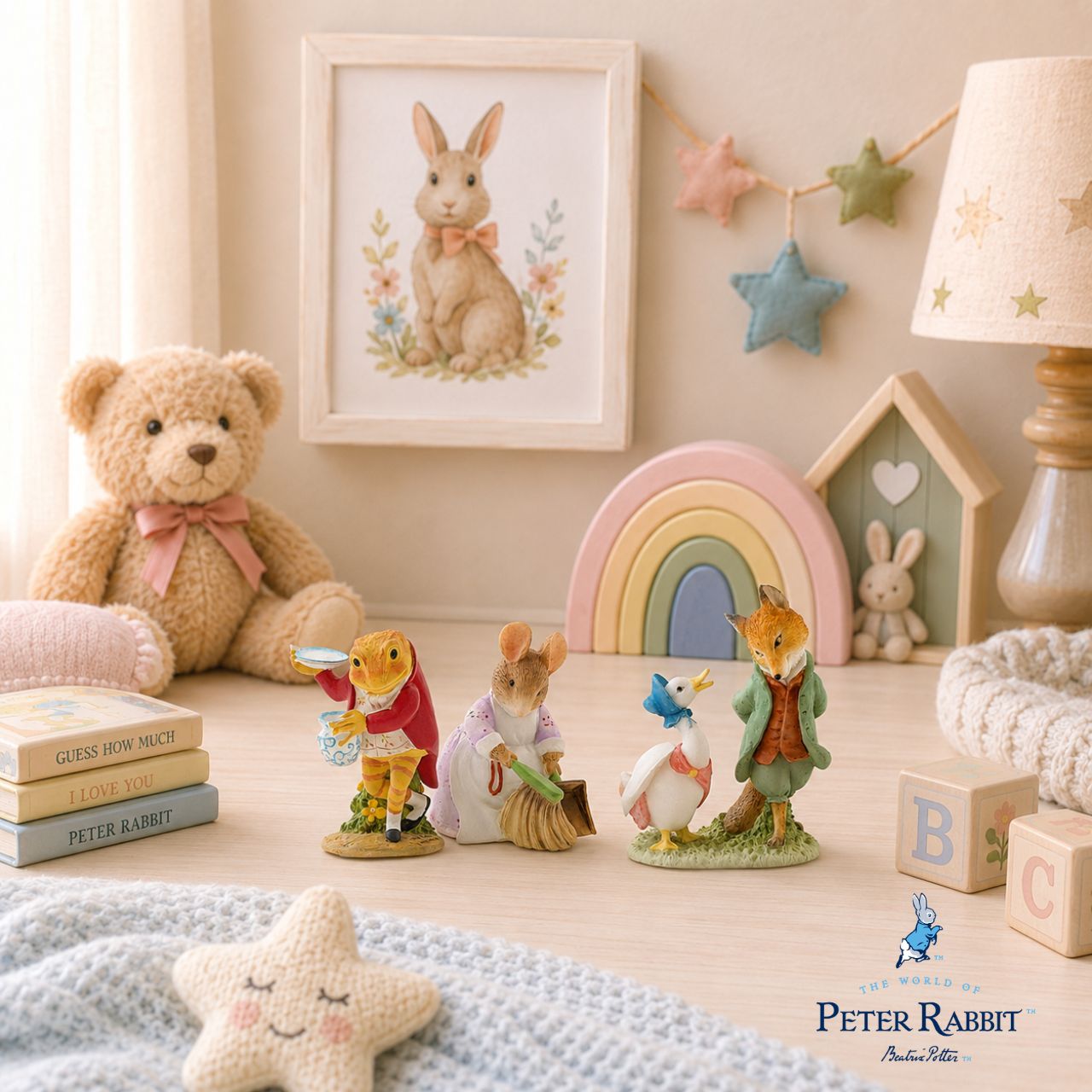 This charming Hunca Munca figurine, showing a mother mouse sweeping. An iconic pose, taken directly from The Tales of Beatrix Potter, helping to bring the featured characters to life. Presented in a branded box. Material: cast stone.