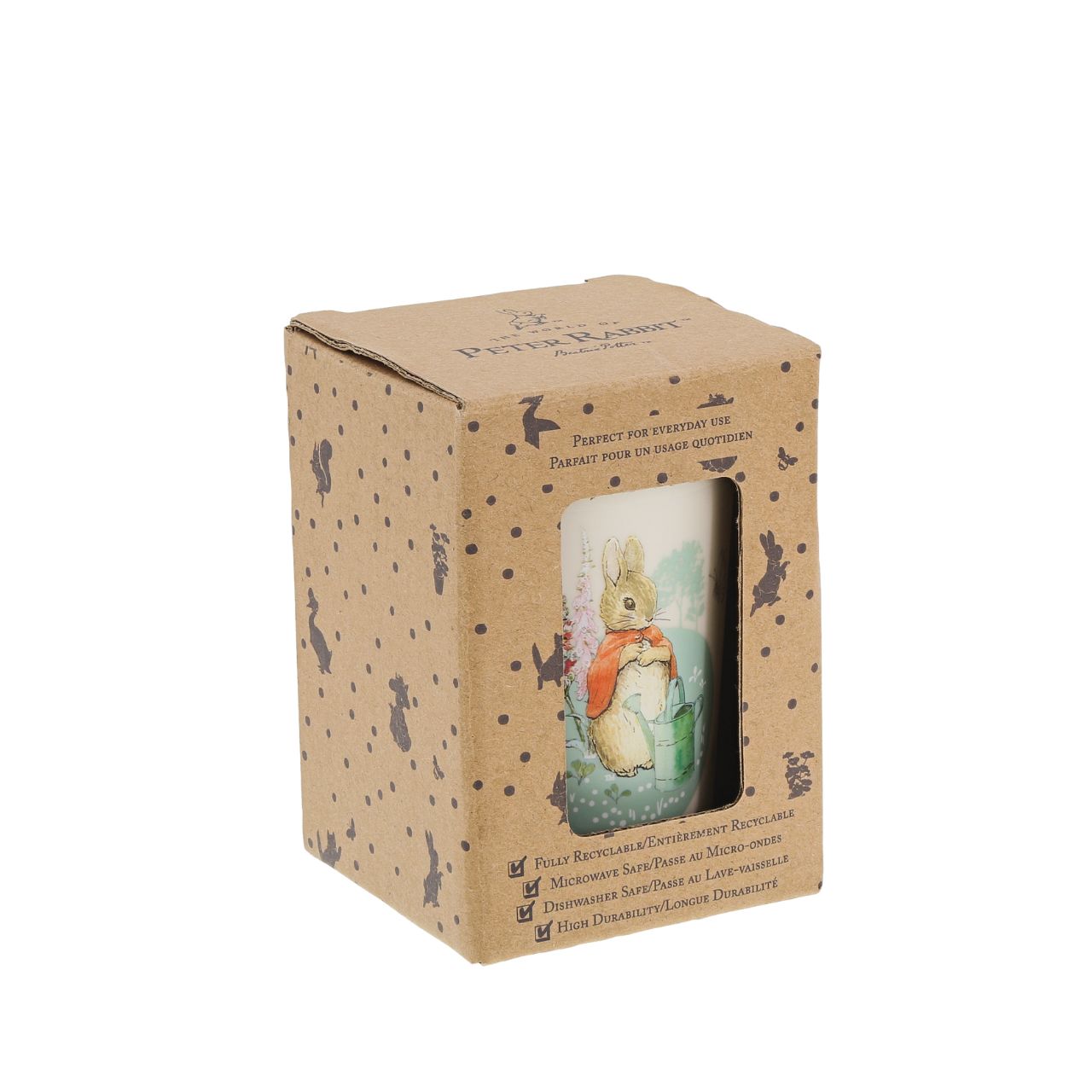 Introducing this brand new at home with Peter Rabbit collection. There's nothing quite like a fun Flopsy motif to entice those little tummies to clear their plates. Make mealtimes fun and practical with this beaker. Highly durable and can be used at home, in the garden, or on the go. 