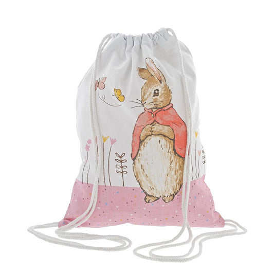 Beatrix Potter Flopsy Drawstring Bag  A beautiful Flopsy cotton drawstring bag. This is a lovely little bag that would make a perfect nursery, or pre-school bag for your child to pop all their school essentials in. It is also a great alternative to a storage bag to place all your little one's toys in, and of course an easy way to take their much loved Flopsy teddies everywhere they go.