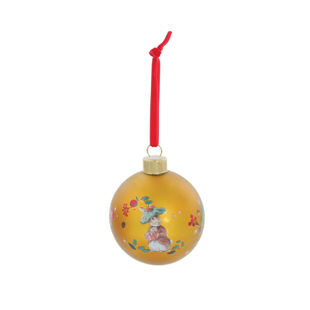 Bring the timeless charm of Beatrix Potter to your customers' Christmas trees with this exquisite Peter Rabbit &amp; Benjamin Bunny Bauble. This luxurious glass bauble features original illustrations of Peter Rabbit and his cousin, Benjamin Bunny, beautifully printed against a classic gold-coloured surface.