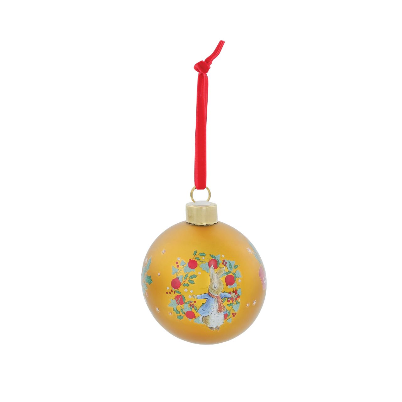 Bring the timeless charm of Beatrix Potter to your customers' Christmas trees with this exquisite Peter Rabbit &amp; Benjamin Bunny Bauble. This luxurious glass bauble features original illustrations of Peter Rabbit and his cousin, Benjamin Bunny, beautifully printed against a classic gold-coloured surface.