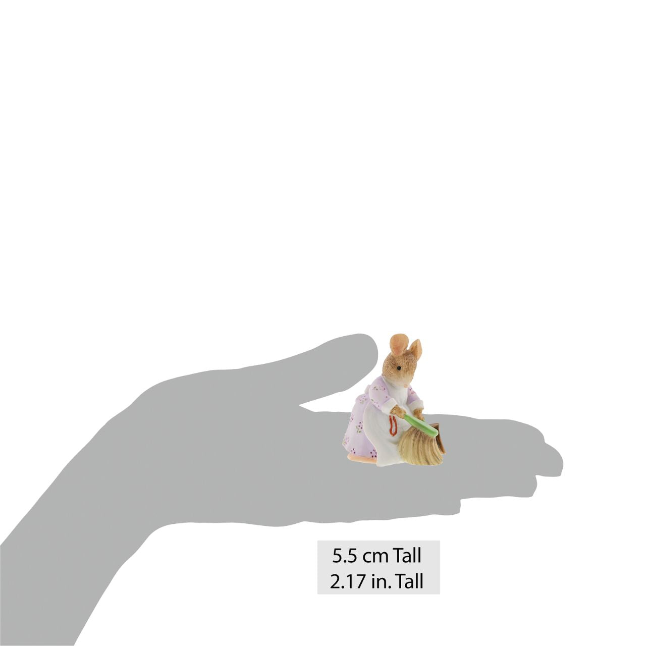 This charming Hunca Munca figurine, showing a mother mouse sweeping. An iconic pose, taken directly from The Tales of Beatrix Potter, helping to bring the featured characters to life. Presented in a branded box. Material: cast stone.