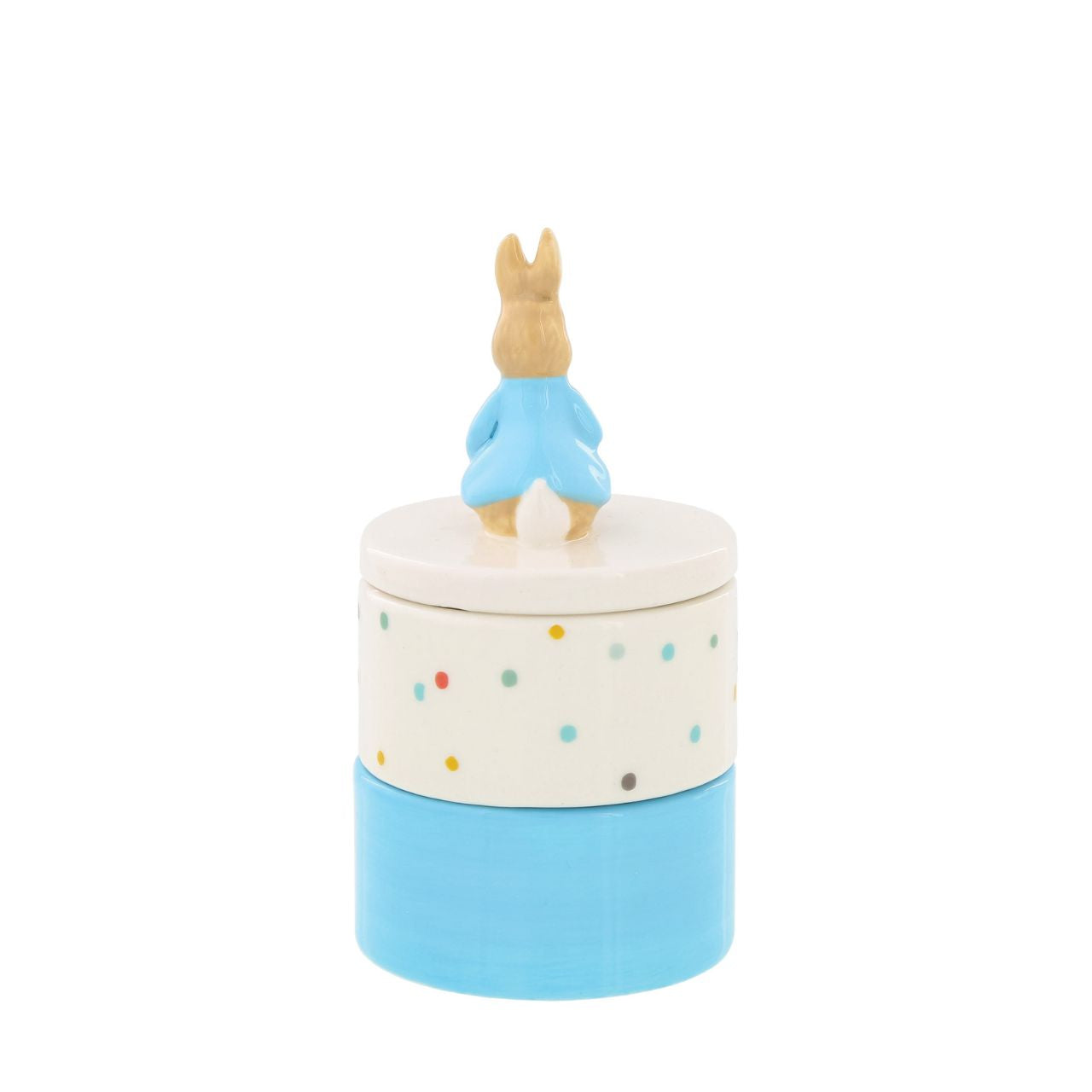 Enhance your store's charm with the Beatrix Potter Stackable Tooth and Curl Set. Featuring our beloved Peter Rabbit, this high-quality keepsake is perfect for nursery and gift sections. It Makes a perfect and unique christening gift.