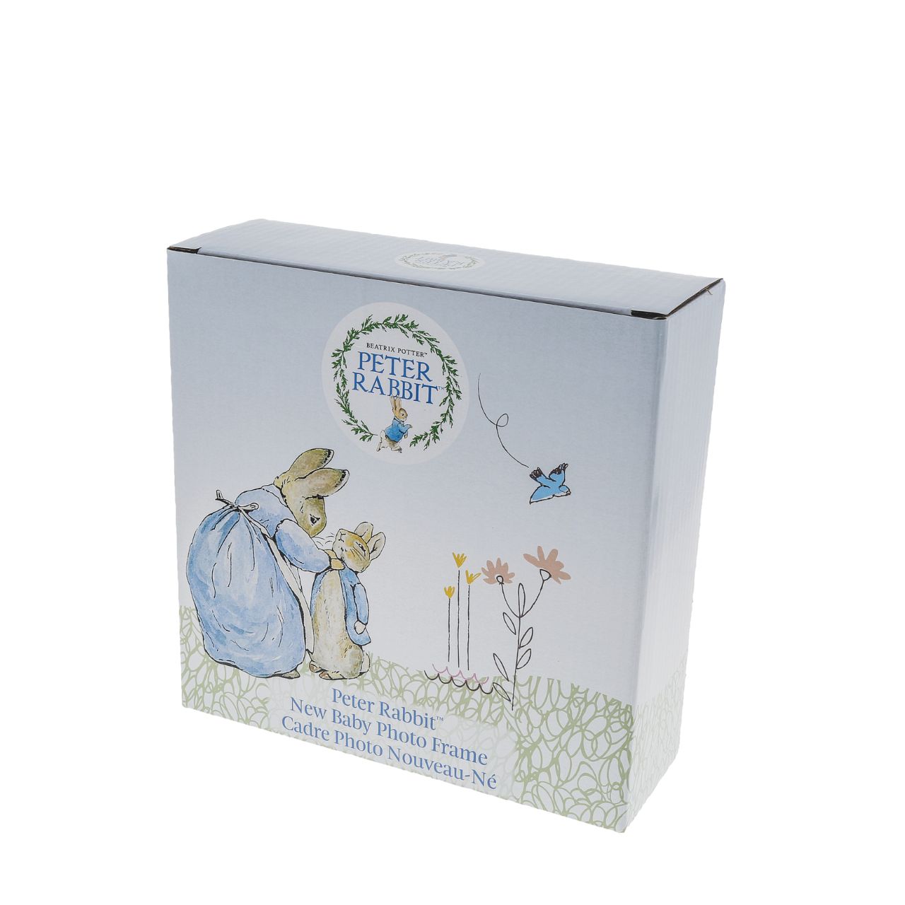 Peter Rabbit New Baby Photo Frame  Celebrate a new bundle of joy with this Peter Rabbit new baby photo frame, a perfect way to display a treasured photo. Complete with original illustrations from the Beatrix Potter stories. Photo frame fits square sized photos.
