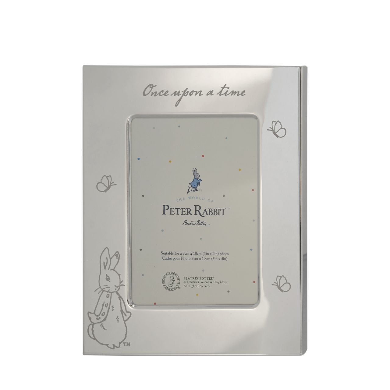 Celebrate a new bundle of joy with the Beatrix Potter New Baby collection. The silver-plated Photo Frame, with an adorable etched Peter Rabbit design, makes a beautiful gift that will be treasured for years to come.