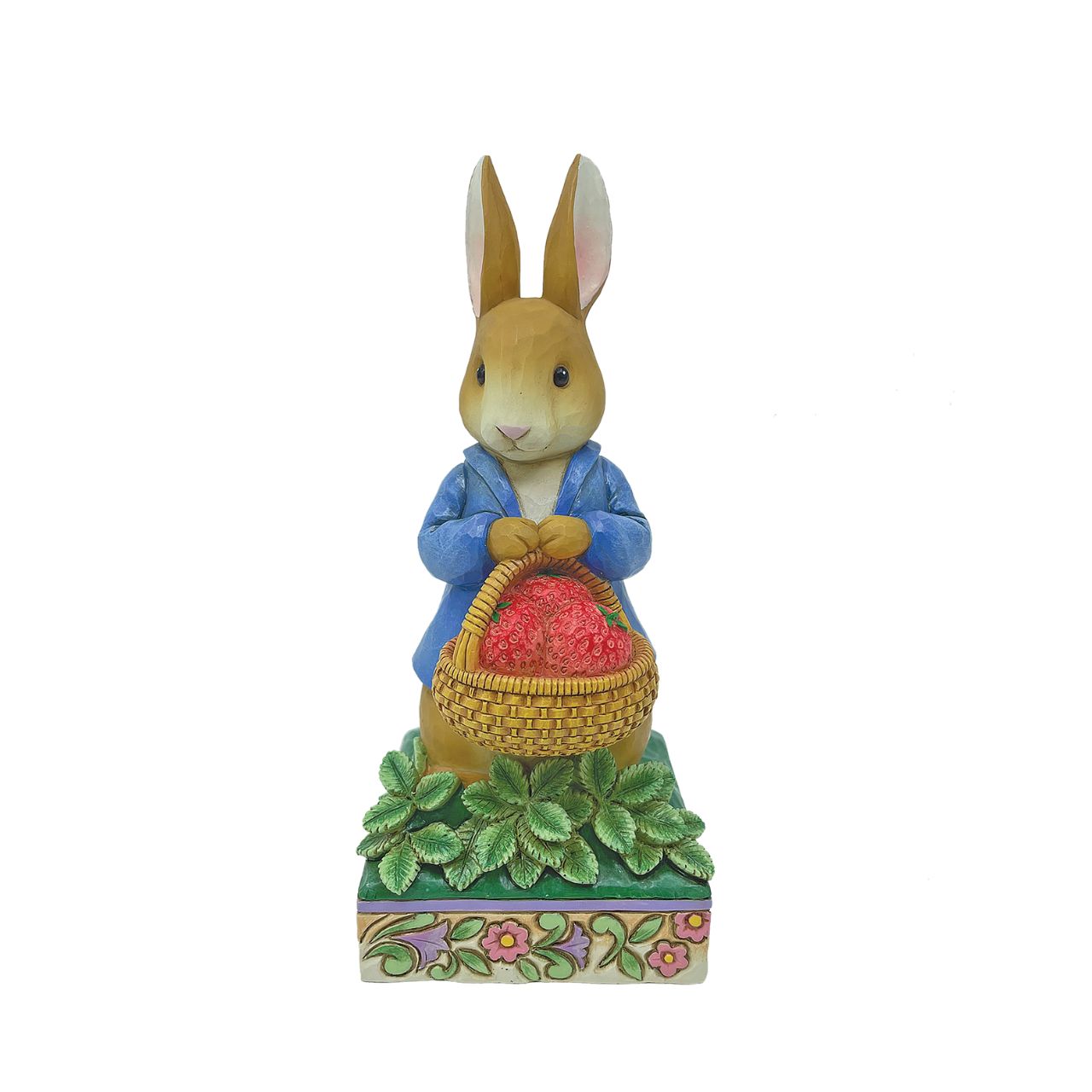 Beatrix Potter Peter Rabbit with Basket of Strawberries Figurine  Peter Rabbit with Basket of Strawberries Figurine Made from cast stone. Packed in a branded gift box. Unique variations should be expected as this product is hand painted. Not a toy or children's product.