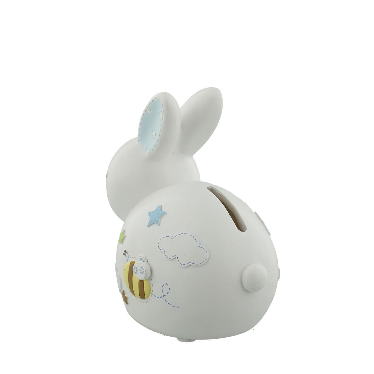 'Petit Cheri' Collection Money Box Blue Rabbit  Help a precious new arrival save for their very first rainy day with this adorable blue and white bunny rabbit money box. From the Petit Cheri Collection by CELEBRATIONS - vintage, rustic and utterly charming gifts for your little darling.