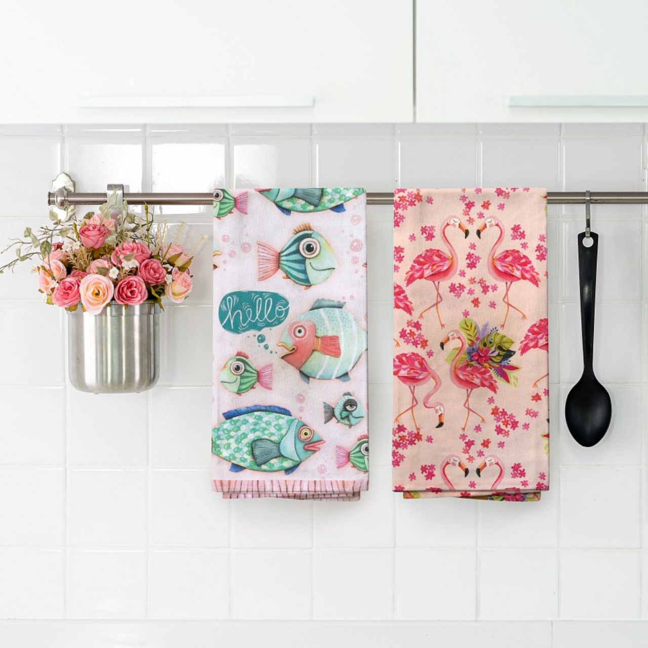 Michelle Allen Pink Flamingos Tea Towel  Our Pink Flamingo 100% cotton tea towel add the perfect pop of colour and personality to any kitchen.