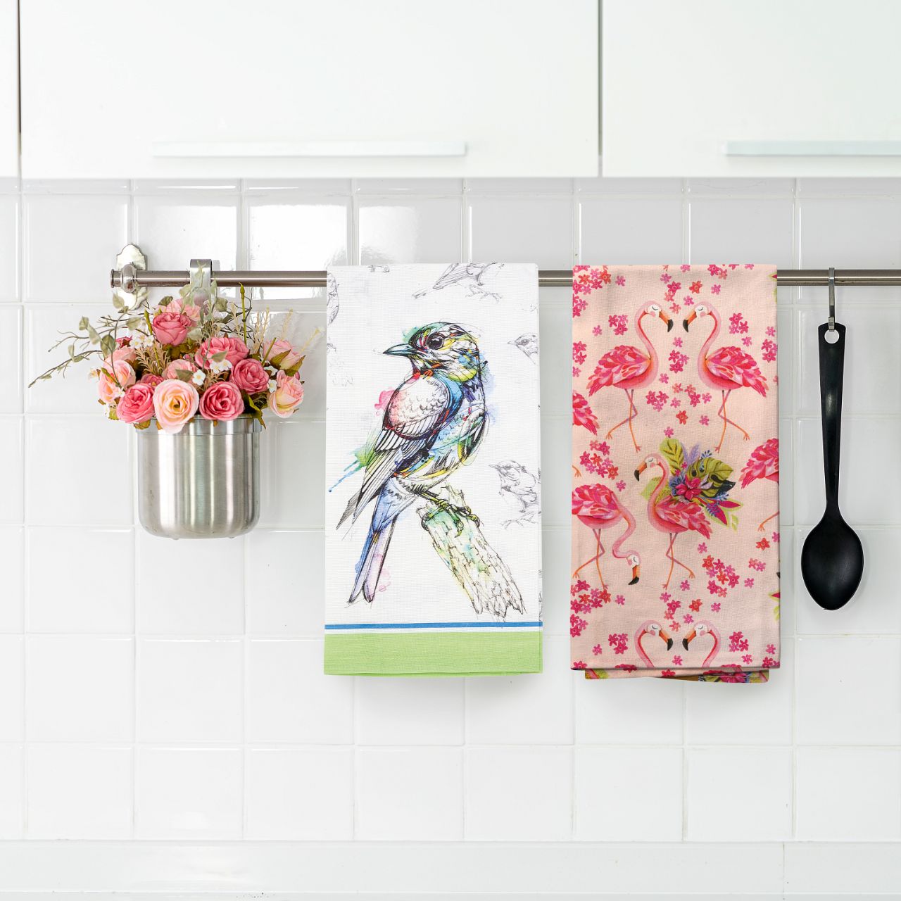 Michelle Allen Pink Flamingos Tea Towel  Our Pink Flamingo 100% cotton tea towel add the perfect pop of colour and personality to any kitchen.