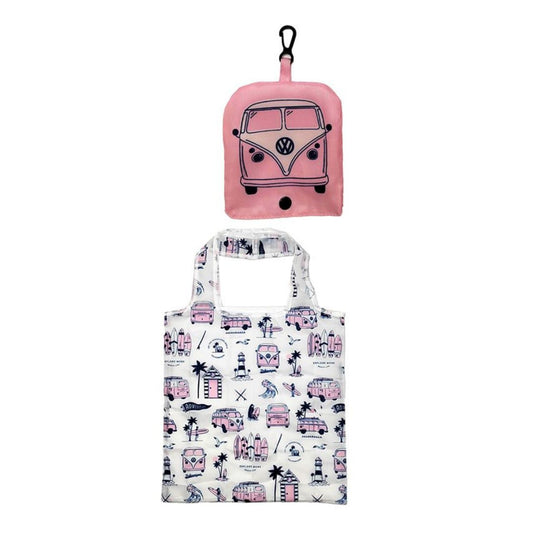 Pink Foldable Reusable Shopping Bag Volkswagen VW Camper Bus Explore More  Reusable and stylish, this Foldable Shopping Bag is perfect for all of your shopping needs. Crafted with a Volkswagen VW T1 Camper Bus Explore More print and vibrant pink colour, this sustainable bag is as fashionable as it is practical.