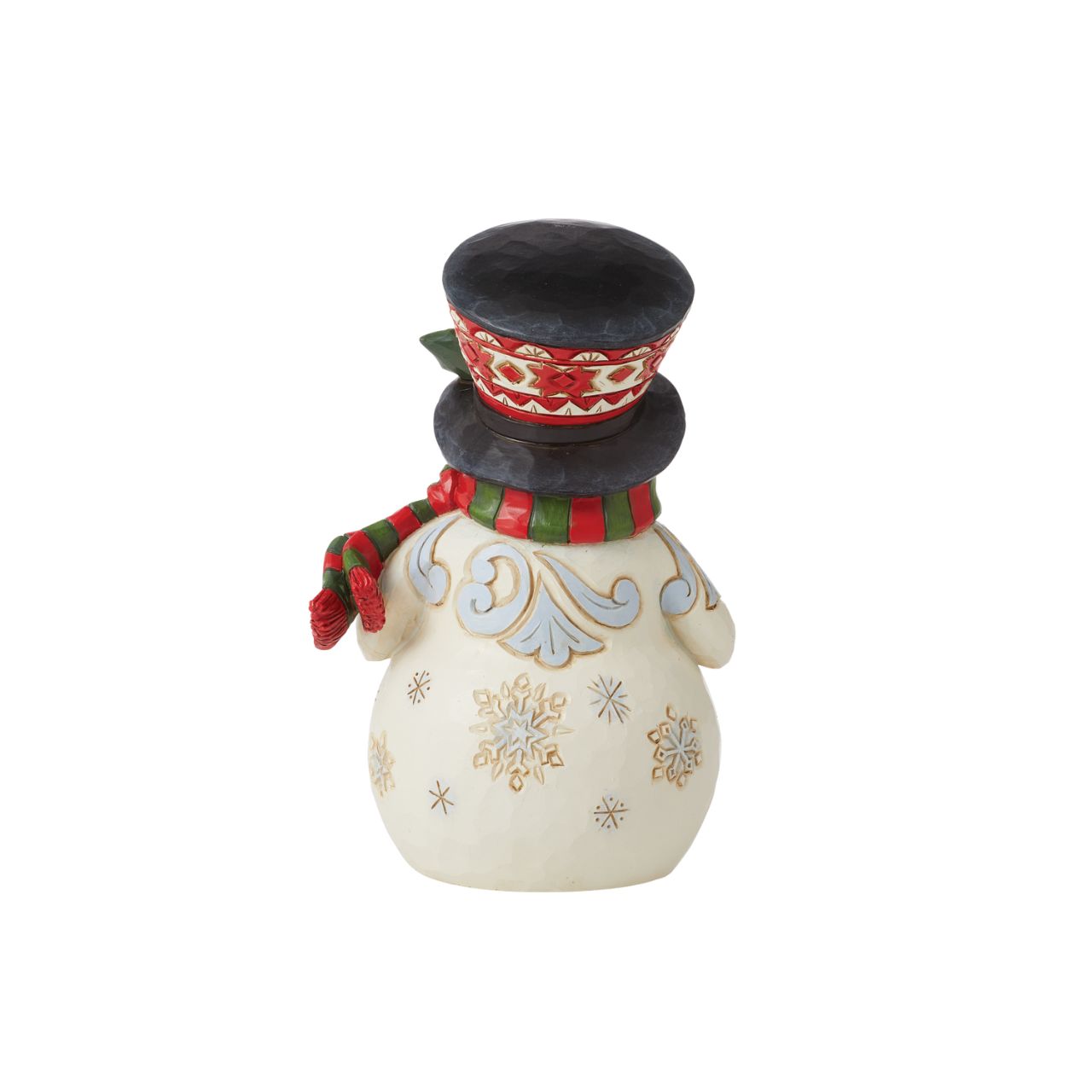 Pint Sized Snowman with Large Hat Figurine  Traditional Heartwood Creek Collection; Wood carved textures and intricately detailed designs. Unique andsometimes surprising combinations of colours. This collection of festive pint sized figurines are the perfect addition to a collection, without breaking the bank. This particular