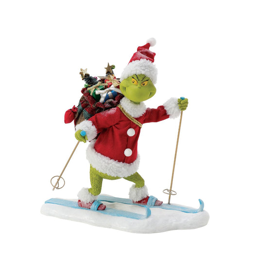 Designed by our elite Possible Dreams team, The Grinch is making his escape from Whoville on a pair of sporty skis. Each Possible Dreams piece takes two years to make, from concept to finished figurine. Dressed in Clothtique- a stiffened fabric - they are designed to last and last.