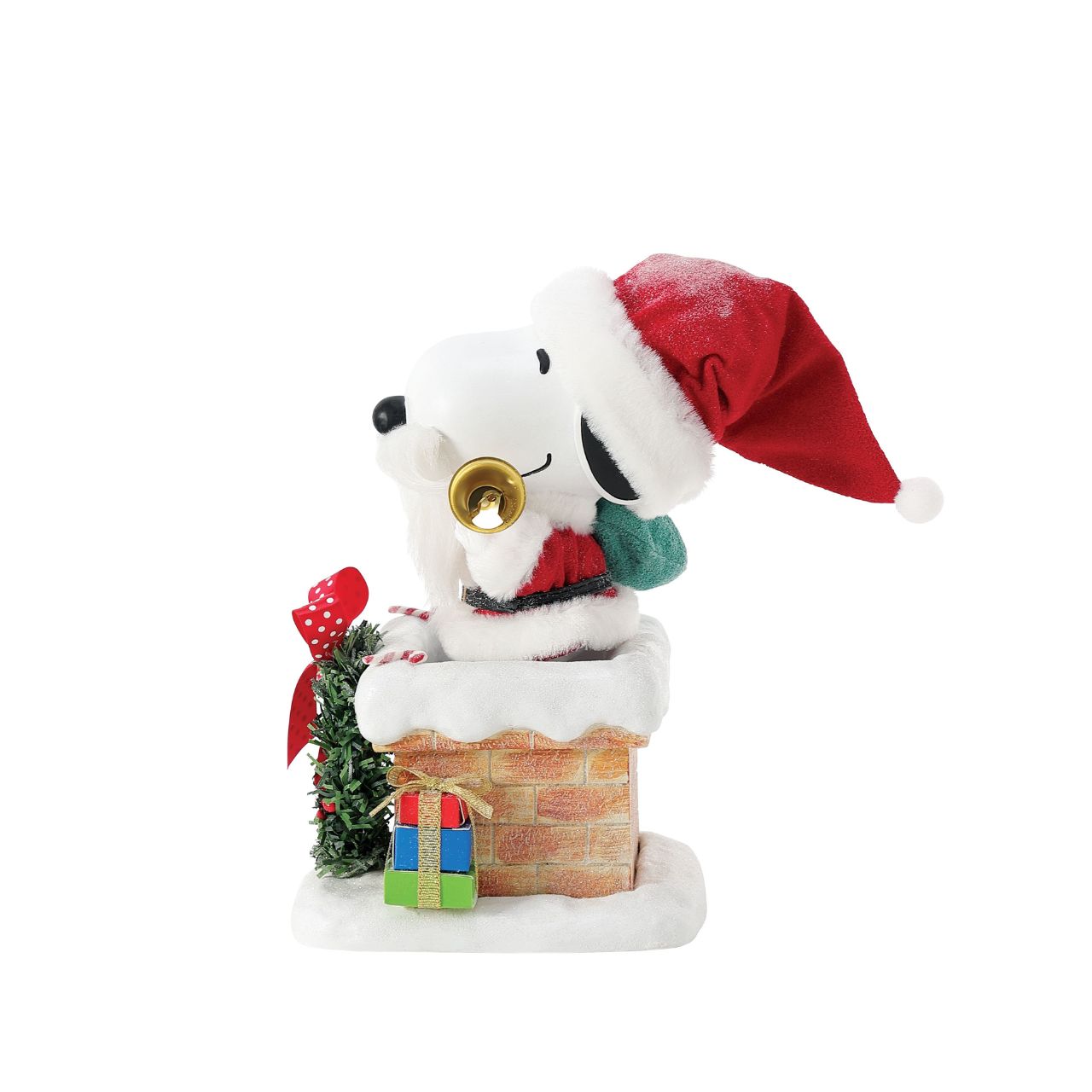 Ho, ho, ho. Down thru the chimney Snoopy delivers his bag of toys. Made with special Clothtique - a fabric that is stiffened to keep its shape and preserve it's look - this piece is part of the official Possible Dreams line.