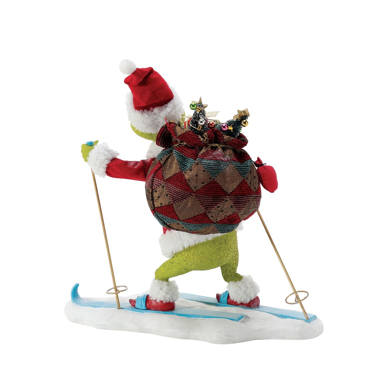 Designed by our elite Possible Dreams team, The Grinch is making his escape from Whoville on a pair of sporty skis. Each Possible Dreams piece takes two years to make, from concept to finished figurine. Dressed in Clothtique- a stiffened fabric - they are designed to last and last.