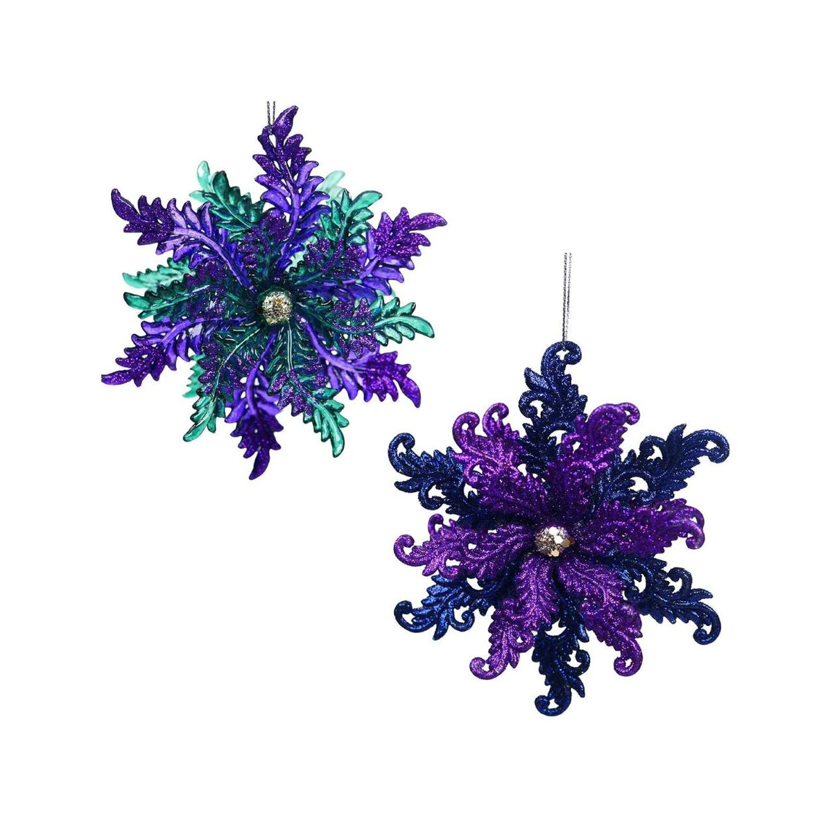 Bring festive elegance to your tree with this striking Purple & Green Snowflake Christmas Hanging Ornament. Featuring intricate snowflake detailing in rich purple and vibrant green hues, this ornament adds a sophisticated seasonal touch to any holiday display.