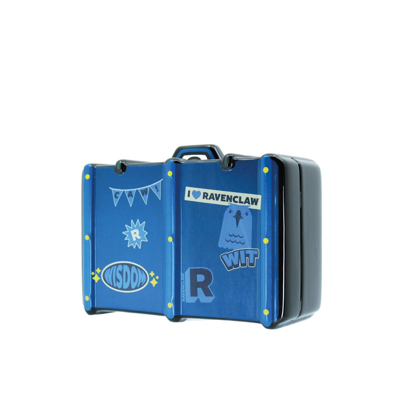 Show your house pride with the Ravenclaw luggage ceramic bank. All decked out with badges and decals that show Ravenclaw is number one. Rubber seal gasket keeps coins safe.
