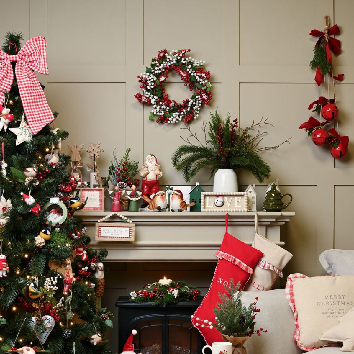 Our Red Bells with Bow & Faux Foliage is a delightful addition to seasonal decorations, bringing an undeniable festive spirit to any space.