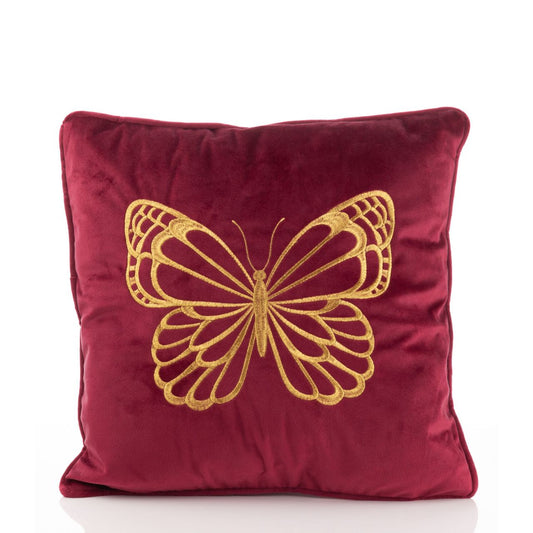 Red Embroidered Butterfly Square Cushion  Bring a gorgeous touch of the outdoors in with this bold and beautiful cushion.
