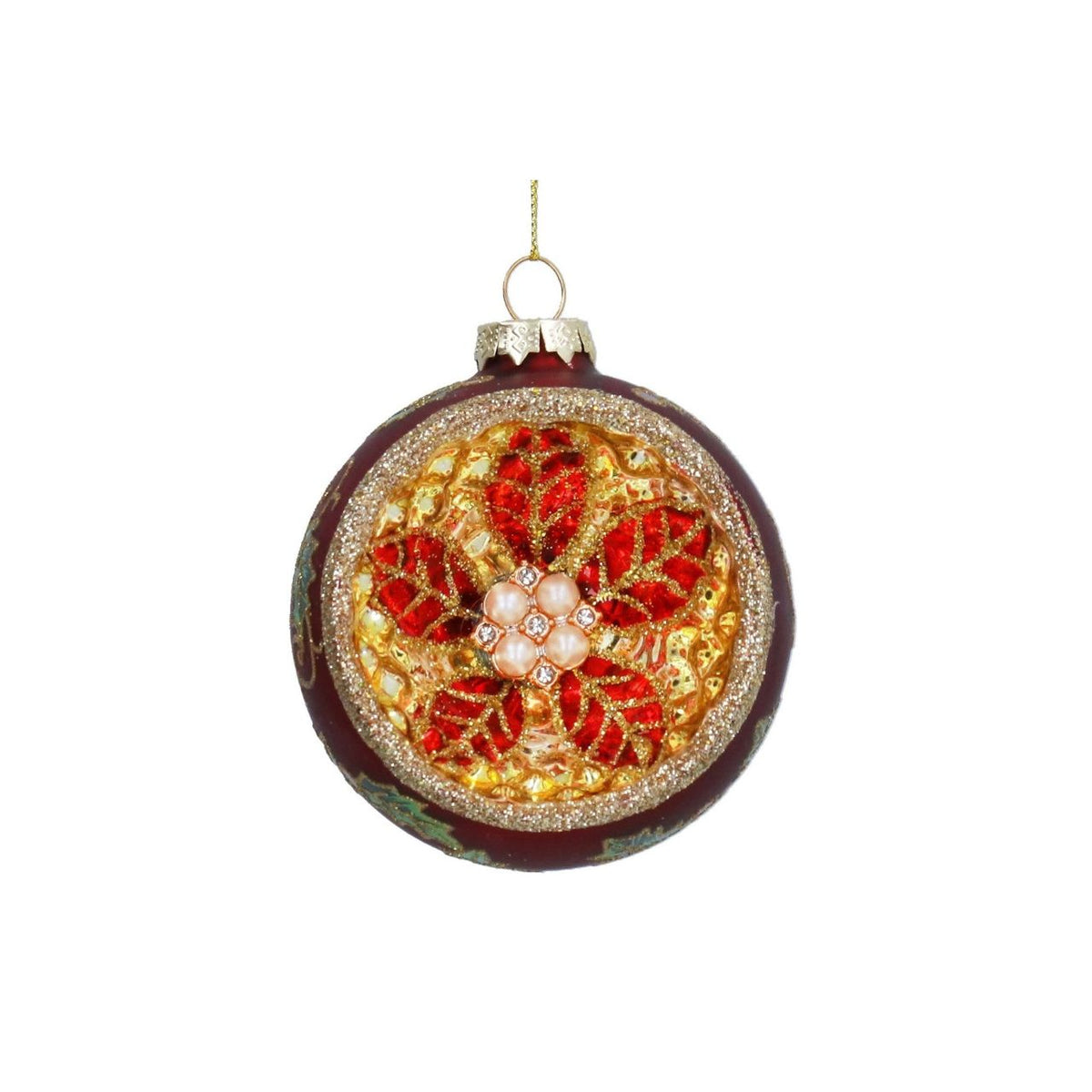 Gisela Graham Add festive elegance to your Christmas tree with this stunning Gisela Graham Red Ornate Gold Dimple Glass Bauble. The rich red finish is beautifully enhanced with ornate gold detailing and a distinctive dimpled texture that catches the light for a luxurious, eye-catching display.