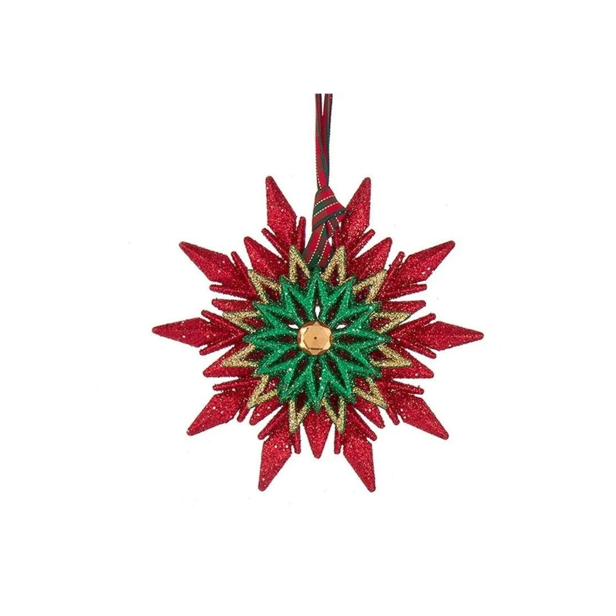 Bring festive sparkle to your Christmas tree with this radiant Star With Glitter Christmas Hanging Ornament. Crafted in rich red, green, and gold tones, this eye-catching decoration features shimmering glitter details that catch the light beautifully. Available in your choice of red or gold finishes to complement any holiday décor theme.