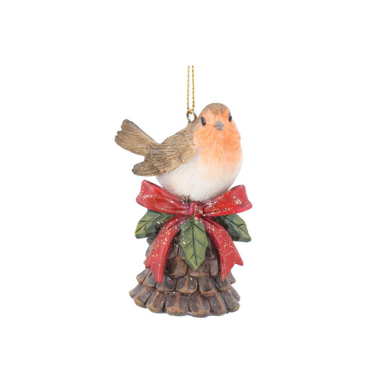 Gisela Graham Robin Perched on Cone Christmas Bell with Red Bow Decoration  Enhance your holiday décor with this festive Robin Cone Christmas Hanging Ornament. Crafted with Gisela Graham's renowned attention to detail, this ornamental piece features a red bow-decorated Robin perched atop a Christmas bell cone, making it an elegant addition to any holiday tree.