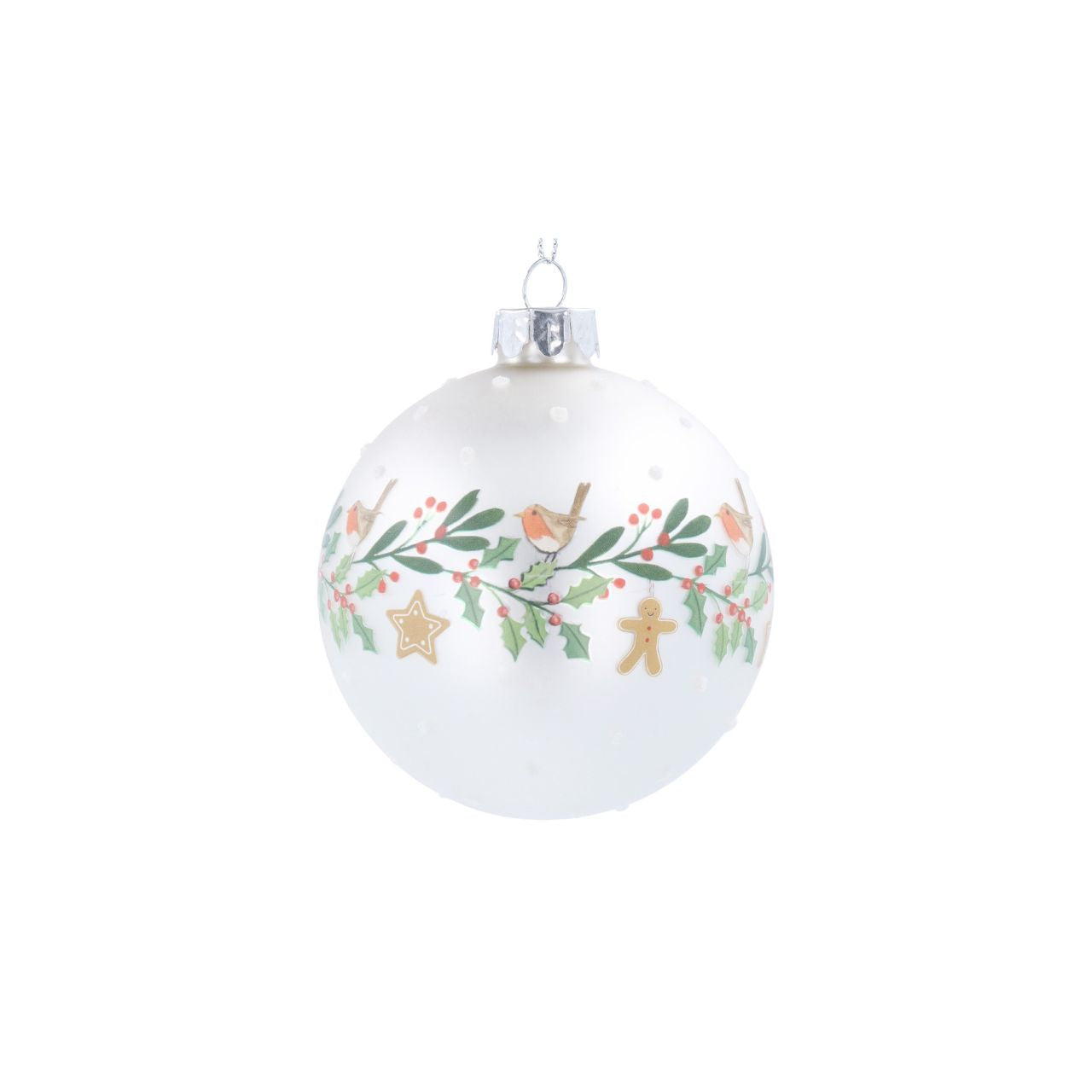 Celebrate the festive season with the Gisela Graham Robin & Holly Wreath Matt White Christmas Bauble.