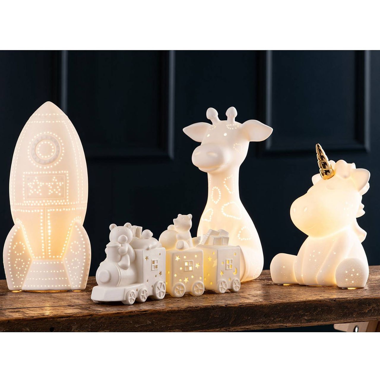 Rocket Luminaire by Belleek Living  The Belleek Living Luminaire lamps emit a soft warm glow highlighting the delicate surface decoration and piercings, creating beautiful mood lighting for your home.