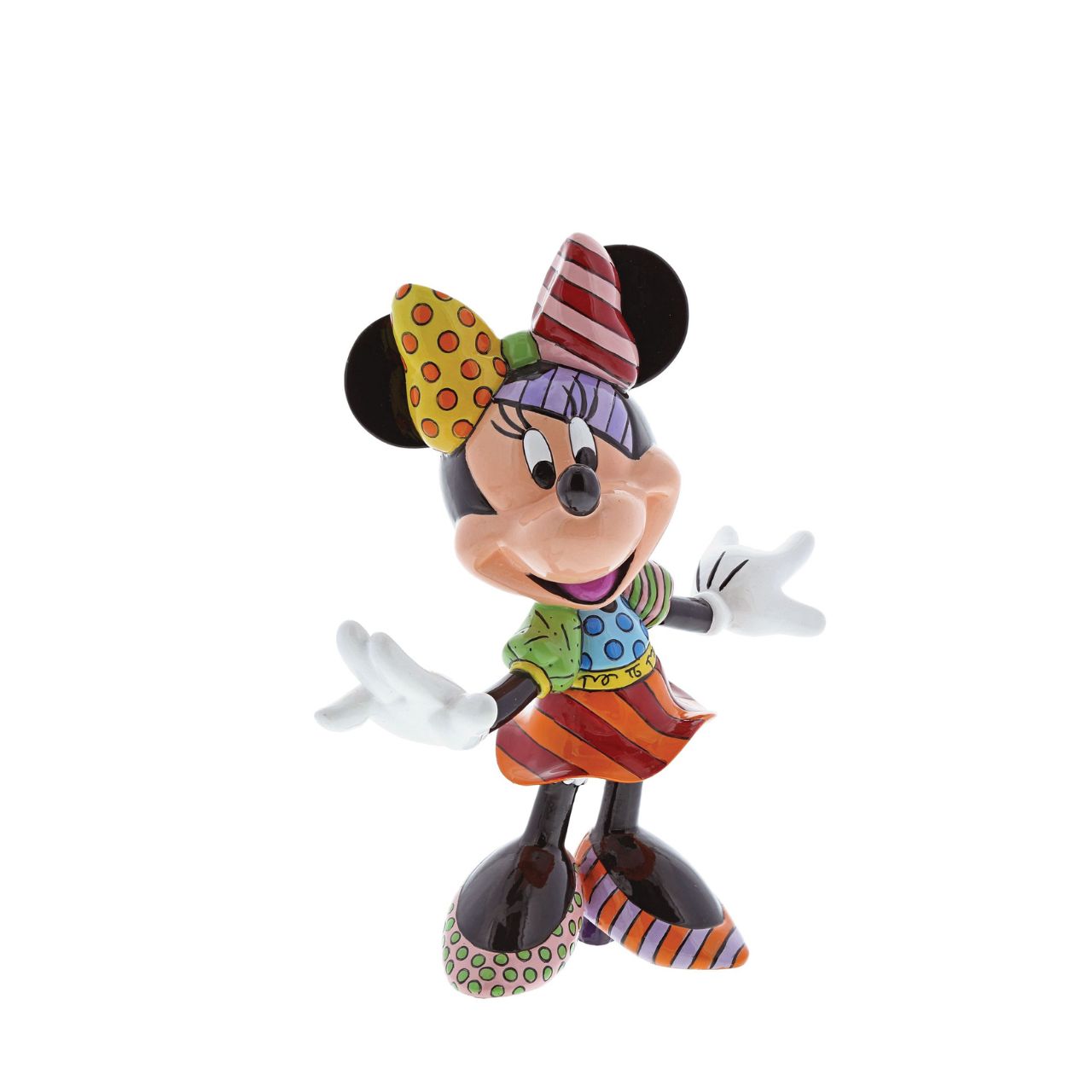 Minnie Mouse is feeling very pretty in her colourful bow and polka dot dress in this fun design by Romero Britto. Set her on your desk, dresser, or nightstand for a quick burst of joy.
