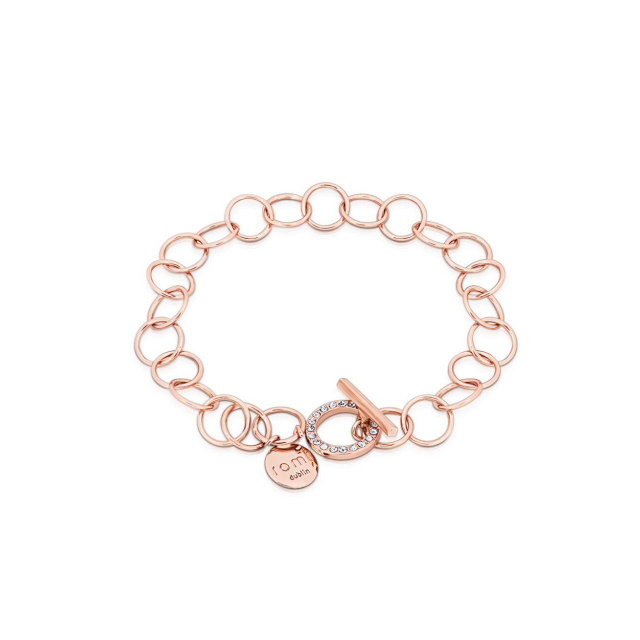 Tipperary Crystal Romi Dublin Rose Gold Circle Bar Light Bracelet  Simple and understated this collection has a contemporary and sleek look that will allow you to accessorise with any outfit.