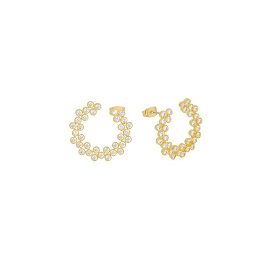 Elevate your elegance with the Romi Dublin Hoop Earrings, featuring a delicate flower cluster in a radiant gold finish. These sophisticated hoops blend timeless design with intricate floral detail, perfect for adding a refined touch to any ensemble.
