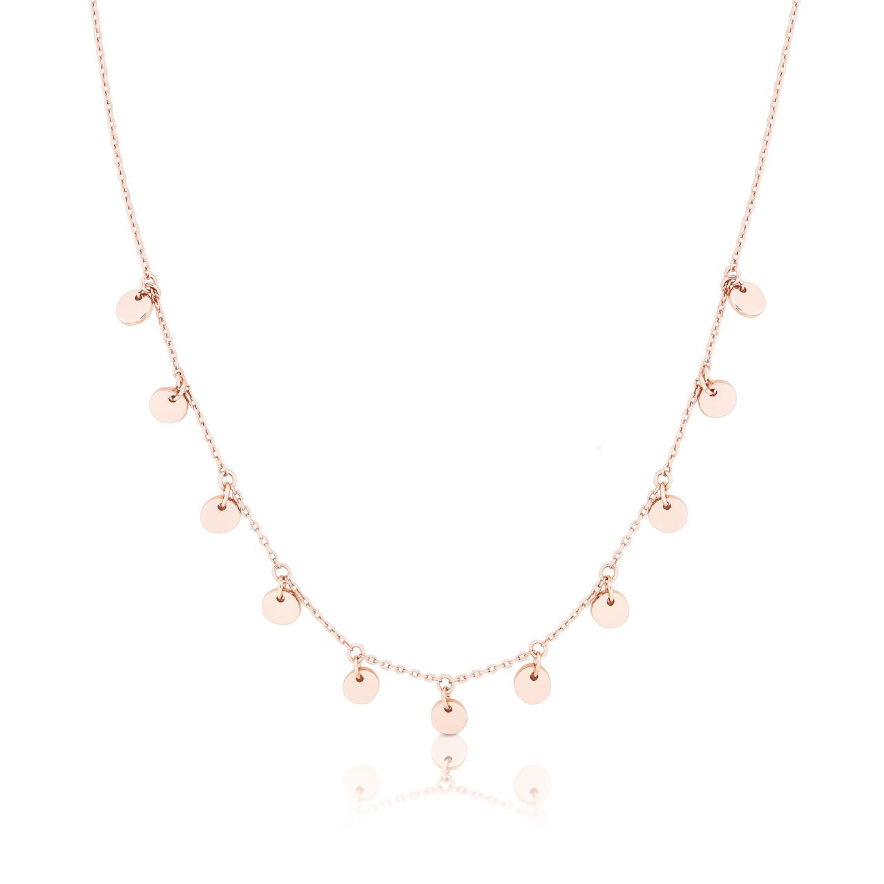 Romi Dublin Mini Disc Chain Necklace Rose Gold  This easy-to-wear jewellery collection was inspired by daughter Romi who loves to style and accessorise. An outfit isn’t complete until the perfect pieces of jewellery and accessories have been selected to enhance it.
