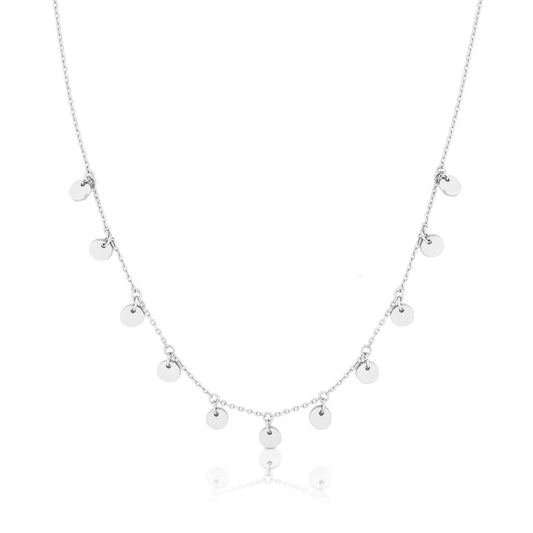 Romi Dublin Mini Disc Chain Necklace Silver  This easy-to-wear jewellery collection was inspired by daughter Romi who loves to style and accessorise. An outfit isn’t complete until the perfect pieces of jewellery and accessories have been selected to enhance it.