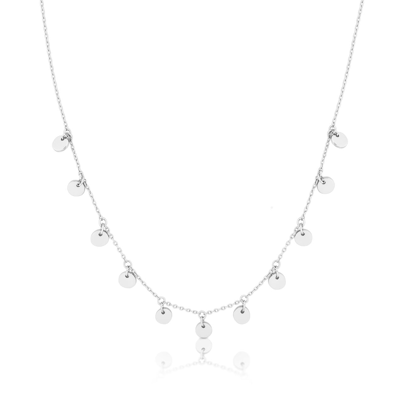 Romi Dublin Mini Disc Chain Necklace Silver  This easy-to-wear jewellery collection was inspired by daughter Romi who loves to style and accessorise. An outfit isn’t complete until the perfect pieces of jewellery and accessories have been selected to enhance it.