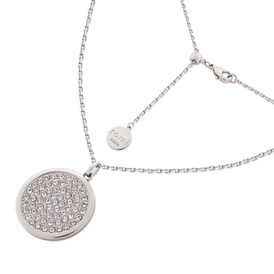 Romi Dublin Silver Pave Disc Pendant  This easy-to-wear jewellery collection was inspired by daughter Romi who loves to style and accessorise. An outfit isn’t complete until the perfect pieces of jewellery and accessories have been selected to enhance it.