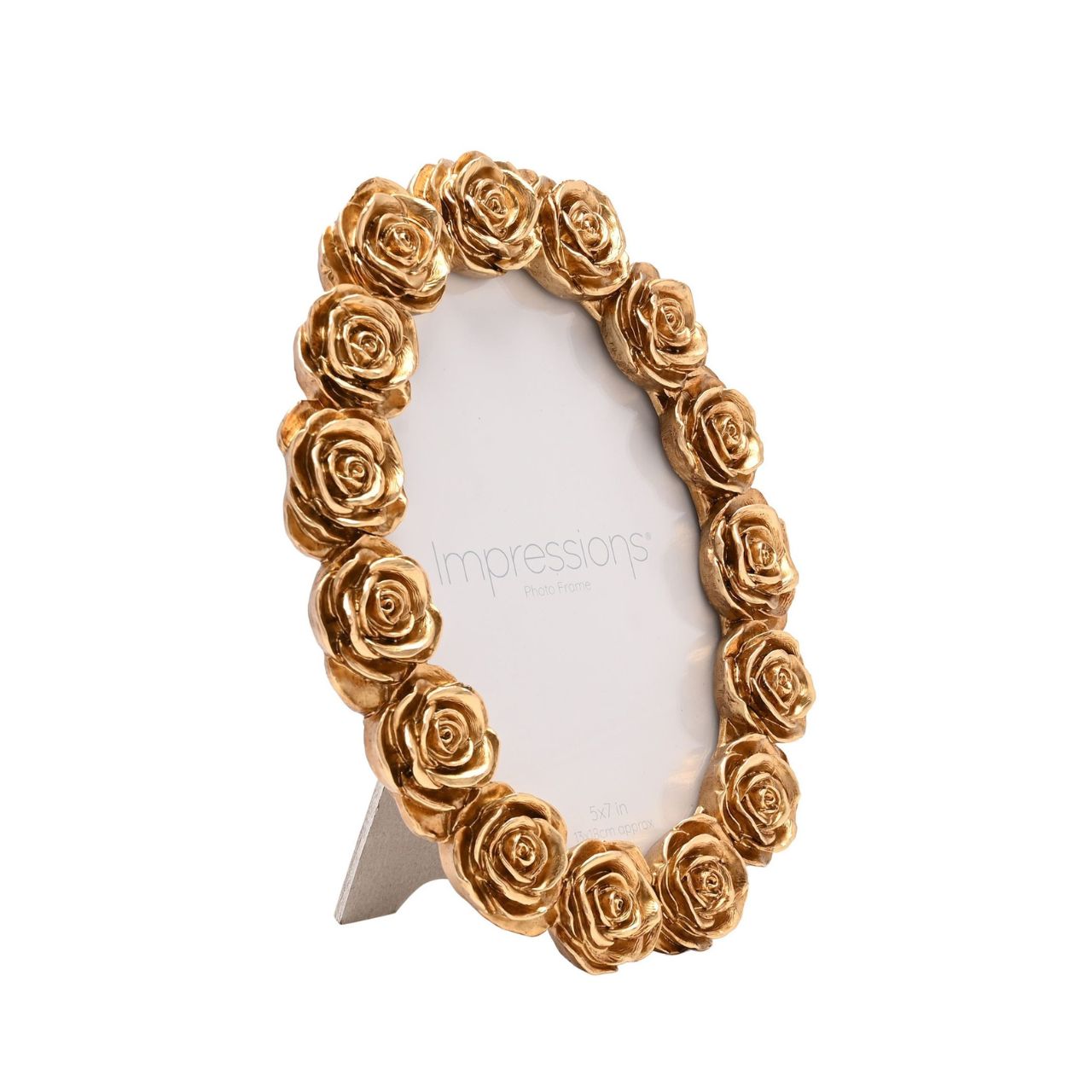 The Impressions Rose Design Oval Resin Photo Frame 5" x 7" beautifully displays your treasured memories.