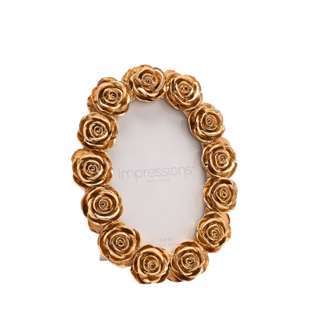 The Impressions Rose Design Oval Resin Photo Frame (4" x 6") beautifully displays your treasured memories.