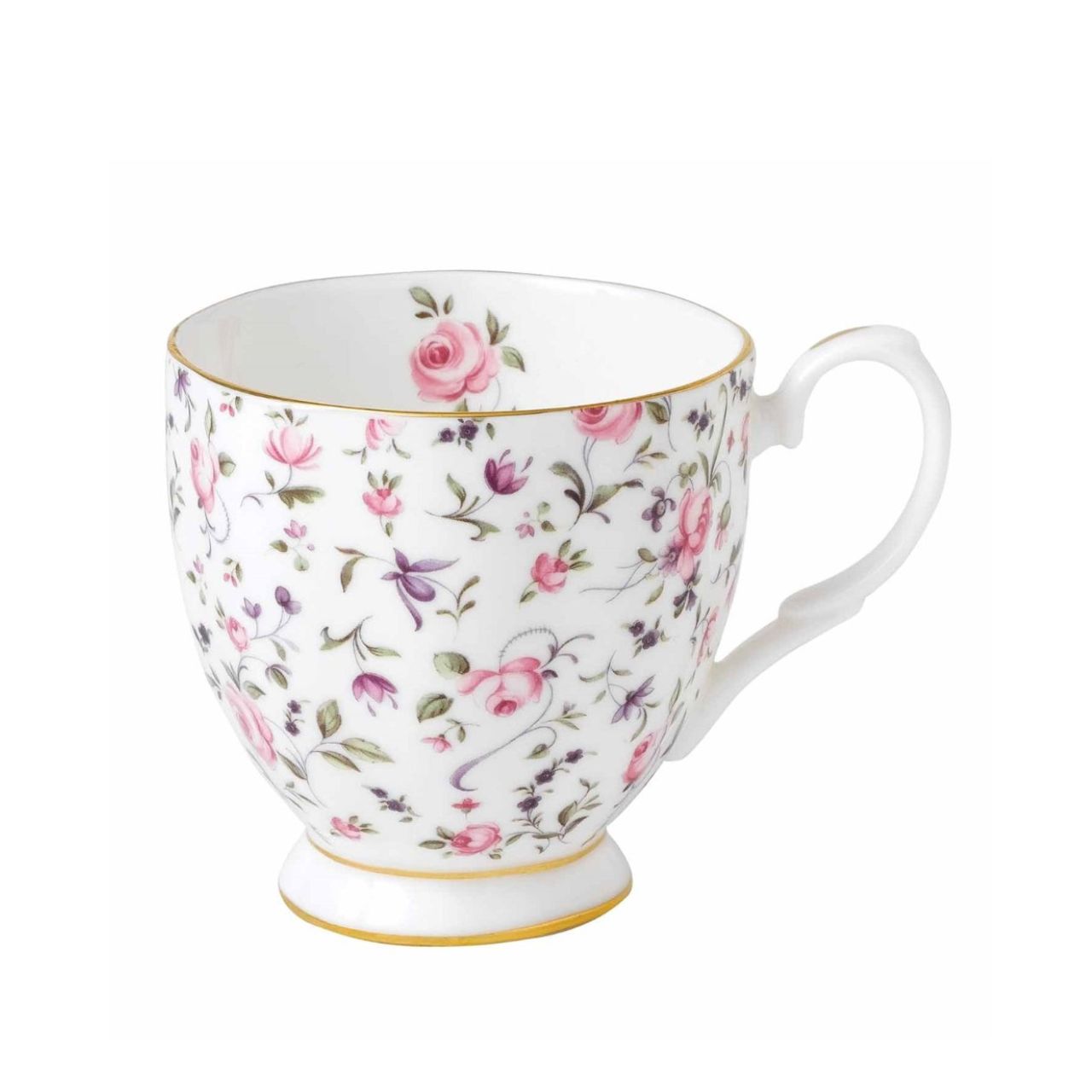 Wedgwood Royal Albert Rose Confetti Mug  Vibrant and vivacious, Rose Confetti is a beautiful addition to the vintage patterns that have made Royal Albert famous the world over. Youthful and exuberant, this collection is charmingly fashioned in fine bone china, and combines classic form with intricate detailing, vibrant colours and a lustrous gold rim.